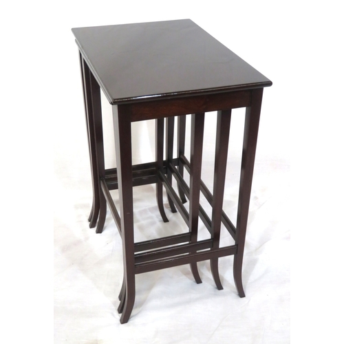 141 - Nest of 3 mahogany occasional tables with square tapering & shaped legs & stretchers
