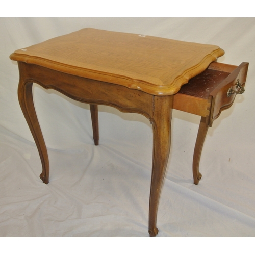 164 - Edwardian style mahogany occasional table with wavy borders, frieze drawer with brass drop handle, o... 