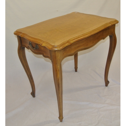164 - Edwardian style mahogany occasional table with wavy borders, frieze drawer with brass drop handle, o... 