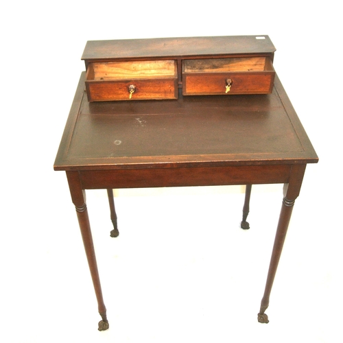 181 - William IV mahogany bonheur de jour desk with two frieze drawers, having lionmask handles, on turned... 