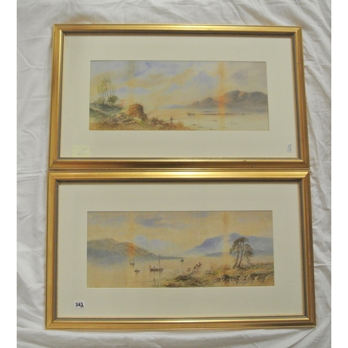 29 - Edwin Earp 'Extensive riverscape studies' pair of watercolours 22x55cm each signed