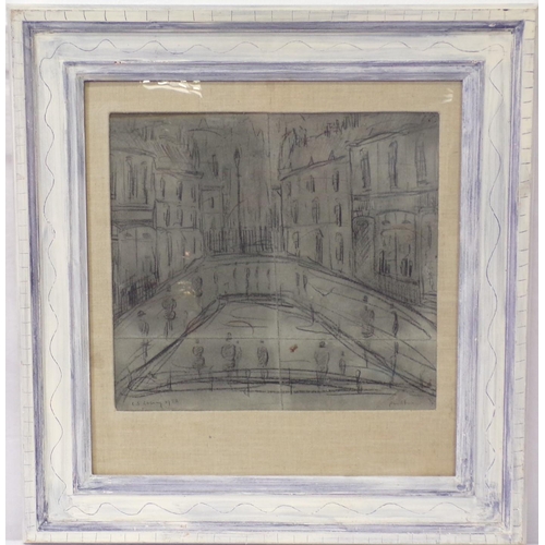 35 - After LS Lowry 'Buildings in a street' charcoal 36x39cm signed