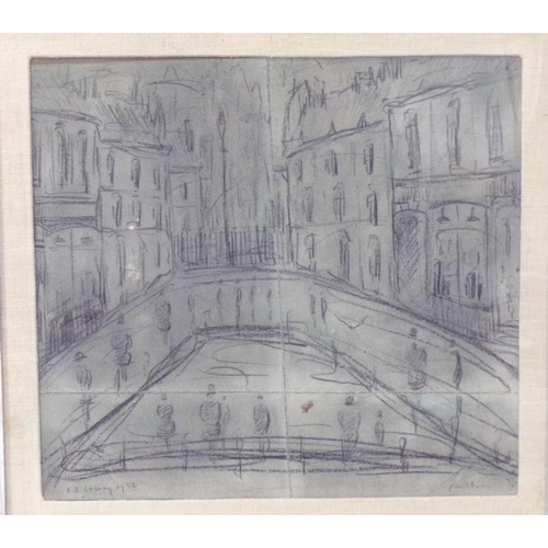 35 - After LS Lowry 'Buildings in a street' charcoal 36x39cm signed