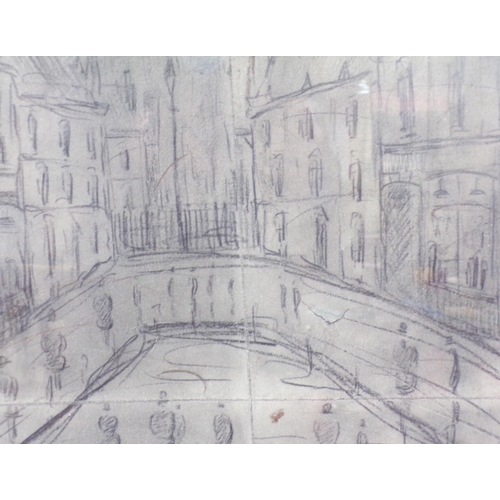 35 - After LS Lowry 'Buildings in a street' charcoal 36x39cm signed