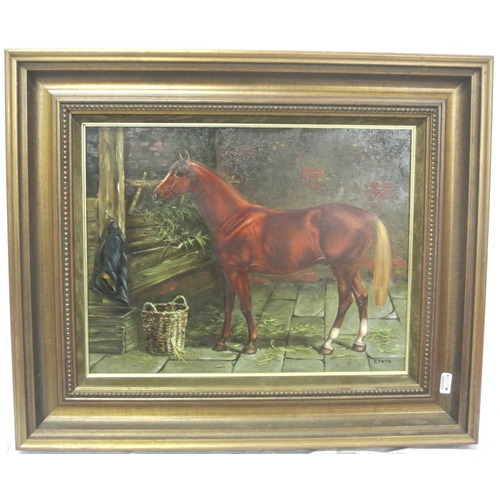 38 - Rantal 'Study of a horse' in the manner of George Stubbs, oil on board 28x38cm signed