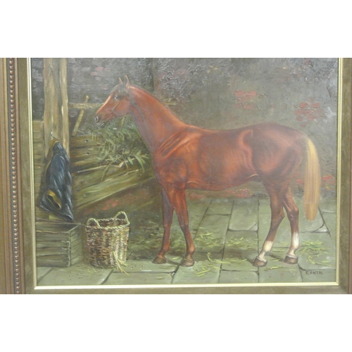38 - Rantal 'Study of a horse' in the manner of George Stubbs, oil on board 28x38cm signed