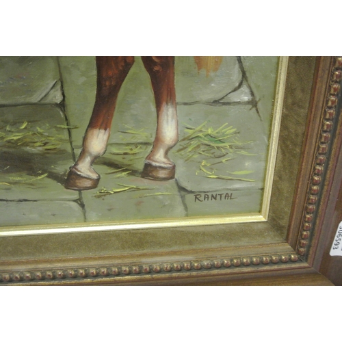 38 - Rantal 'Study of a horse' in the manner of George Stubbs, oil on board 28x38cm signed