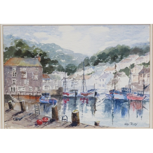 42 - Kay Riley 'Inner Harbour, Polperro' watercolour 26x36cm signed