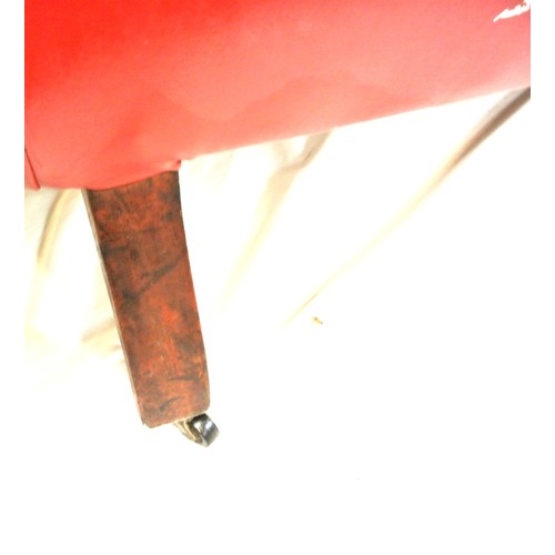 315 - Victorian design couch with scroll decoration, buttoned red leather upholstering, on cabriole legs