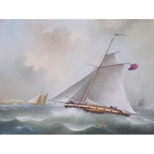 53 - D Hewitt 'Yachts racing offshore' oil on canvas, 50x75cm signed