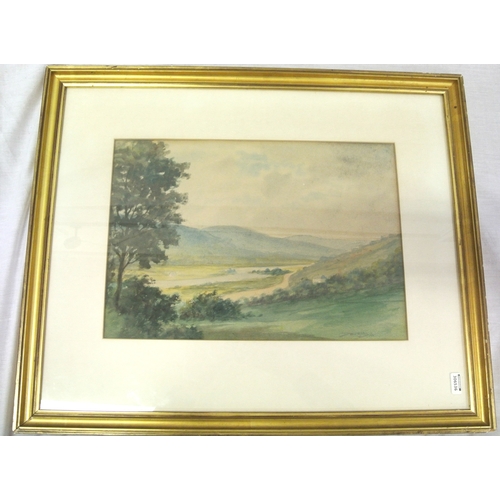 66 - Douglas Alexander 'Landscape with river and house' watercolour, 26x37cm signed lower right