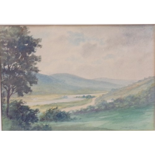 66 - Douglas Alexander 'Landscape with river and house' watercolour, 26x37cm signed lower right