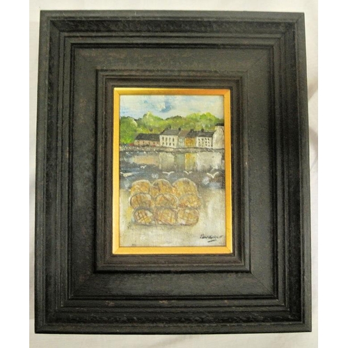 77 - Paul Farrell 'Coastal scene with lobster pots' oil on board 16x12cm signed