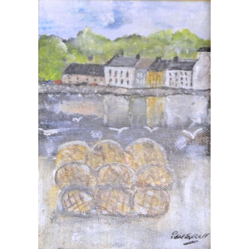77 - Paul Farrell 'Coastal scene with lobster pots' oil on board 16x12cm signed