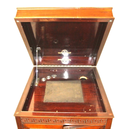 116 - Converted Columbia Grafonola Music cabinet with lift-up lid, shelved press, on square tapering legs