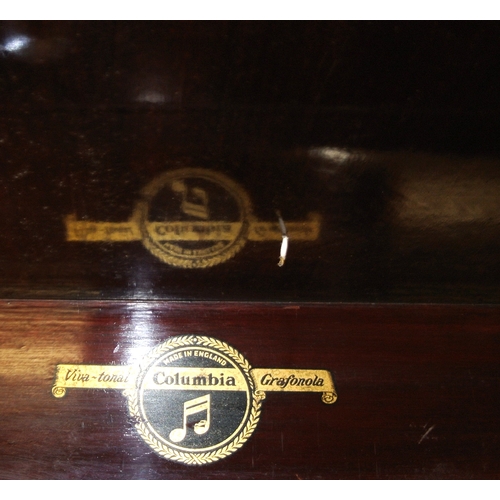 116 - Converted Columbia Grafonola Music cabinet with lift-up lid, shelved press, on square tapering legs