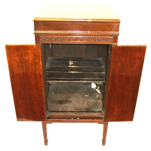 116 - Converted Columbia Grafonola Music cabinet with lift-up lid, shelved press, on square tapering legs
