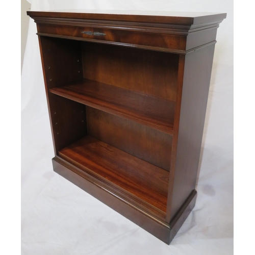 155 - Edwardian design mahogany open bookcase with decorated frieze and adjustable shelving