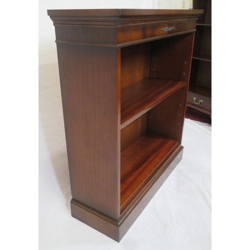 155 - Edwardian design mahogany open bookcase with decorated frieze and adjustable shelving
