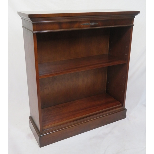 155 - Edwardian design mahogany open bookcase with decorated frieze and adjustable shelving