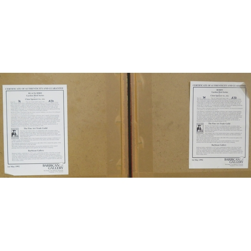 10 - Clem Spencer 'Robin' & 'Blackbird' pair of prints, 30x22cm each