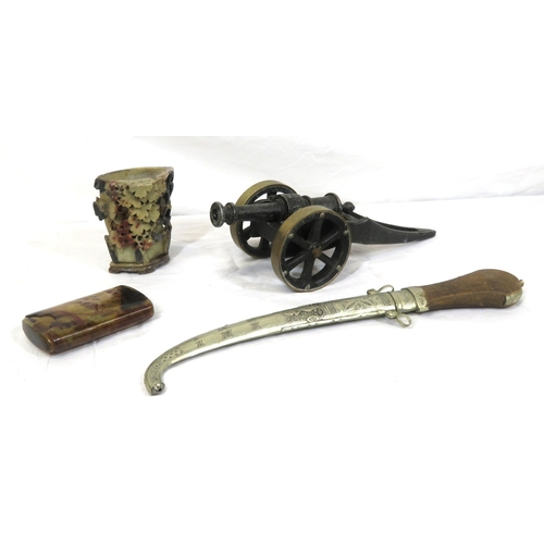 102 - Various items in box - model cannon, vase, etc