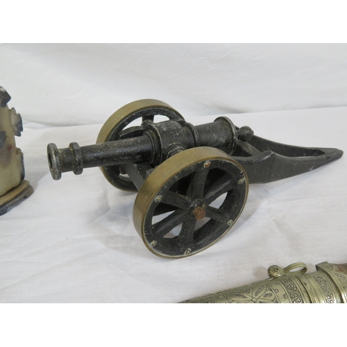 102 - Various items in box - model cannon, vase, etc