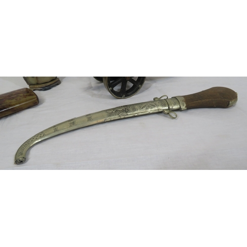 102 - Various items in box - model cannon, vase, etc