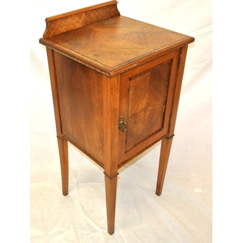 109 - Edwardian inlaid mahogany locker with shelved interior, brass drop handle, on tapering legs