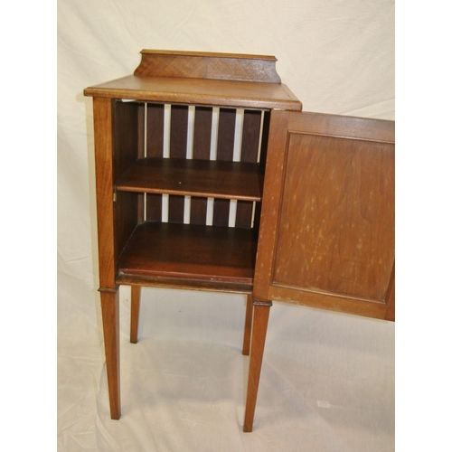 109 - Edwardian inlaid mahogany locker with shelved interior, brass drop handle, on tapering legs