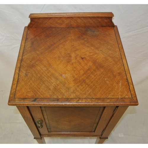 109 - Edwardian inlaid mahogany locker with shelved interior, brass drop handle, on tapering legs