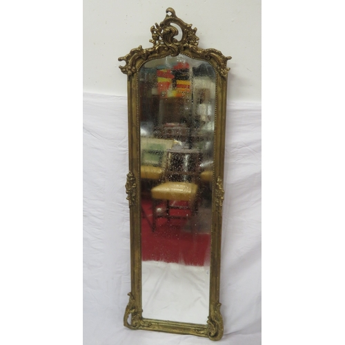 113 - Edwardian design tall gilt framed console mirror with shell & beaded decoration