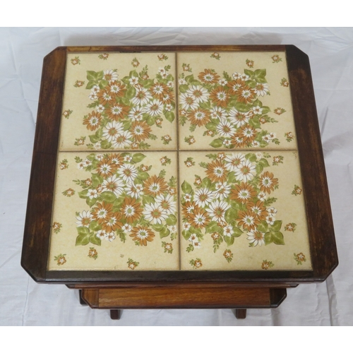 114 - Nest of 3 G-plan tables, top one with tiled insets on oblong plinths