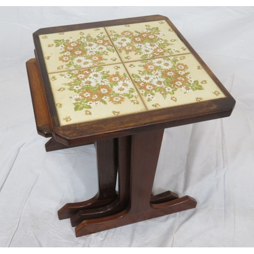 114 - Nest of 3 G-plan tables, top one with tiled insets on oblong plinths
