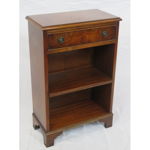 117 - Edwardian design inlaid mahogany & walnut open bookcase with frieze drawer, drop handles, & adjustab... 