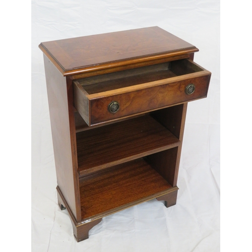 117 - Edwardian design inlaid mahogany & walnut open bookcase with frieze drawer, drop handles, & adjustab... 