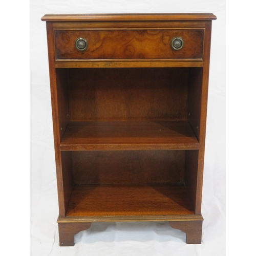 117 - Edwardian design inlaid mahogany & walnut open bookcase with frieze drawer, drop handles, & adjustab... 