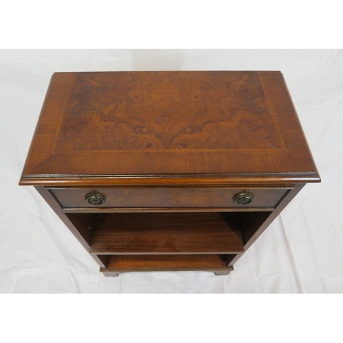 117 - Edwardian design inlaid mahogany & walnut open bookcase with frieze drawer, drop handles, & adjustab... 
