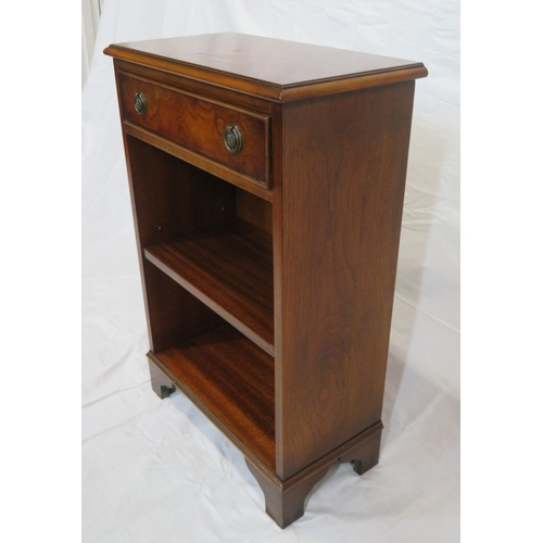 117 - Edwardian design inlaid mahogany & walnut open bookcase with frieze drawer, drop handles, & adjustab... 
