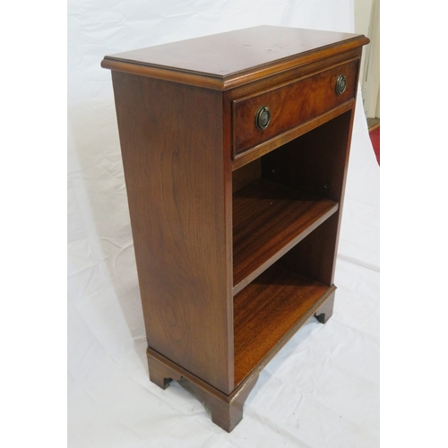 117 - Edwardian design inlaid mahogany & walnut open bookcase with frieze drawer, drop handles, & adjustab... 