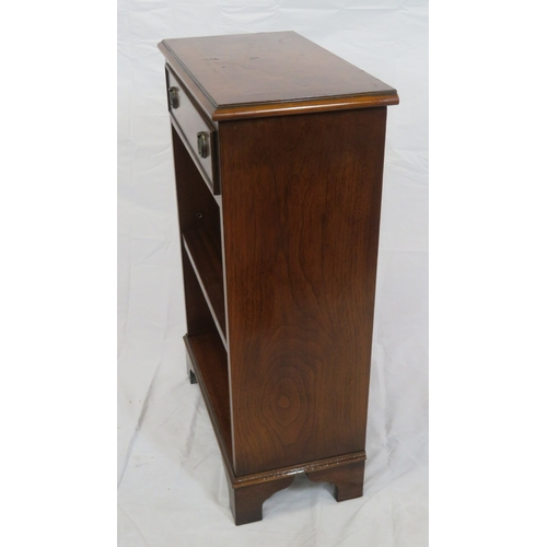 117 - Edwardian design inlaid mahogany & walnut open bookcase with frieze drawer, drop handles, & adjustab... 