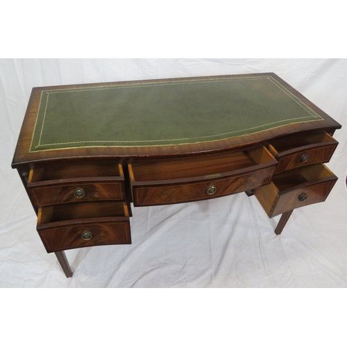 145 - Edwardian design serpentine fronted inlaid mahogany desk or side table with leatherette inset, 5 dra... 