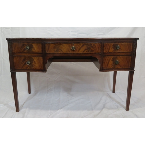 145 - Edwardian design serpentine fronted inlaid mahogany desk or side table with leatherette inset, 5 dra... 