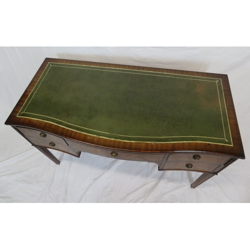 145 - Edwardian design serpentine fronted inlaid mahogany desk or side table with leatherette inset, 5 dra... 