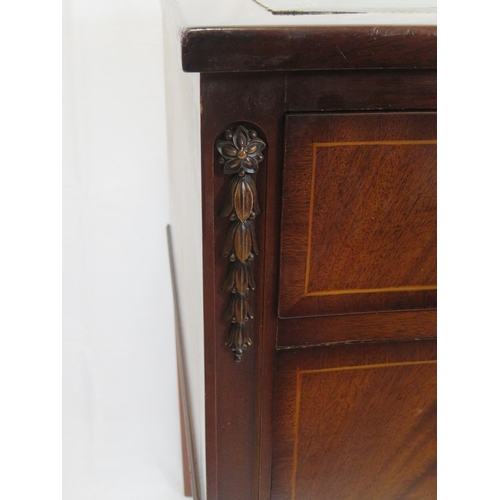 145 - Edwardian design serpentine fronted inlaid mahogany desk or side table with leatherette inset, 5 dra... 