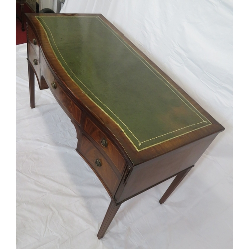 145 - Edwardian design serpentine fronted inlaid mahogany desk or side table with leatherette inset, 5 dra... 