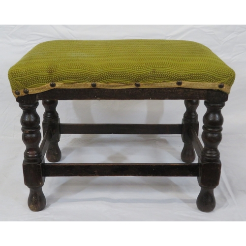 158 - Victorian oak oblong footstool with upholstered top & turned legs