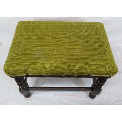 158 - Victorian oak oblong footstool with upholstered top & turned legs