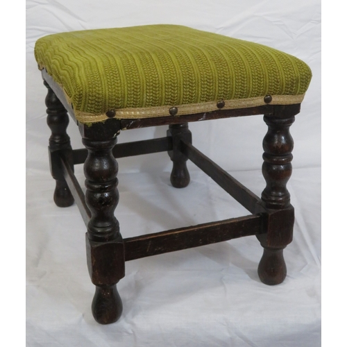 158 - Victorian oak oblong footstool with upholstered top & turned legs