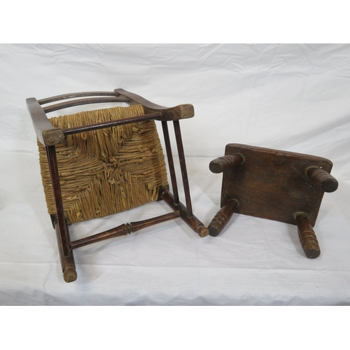 183 - Childs Arts & Crafts chair with wicker seat & a walnut stool
